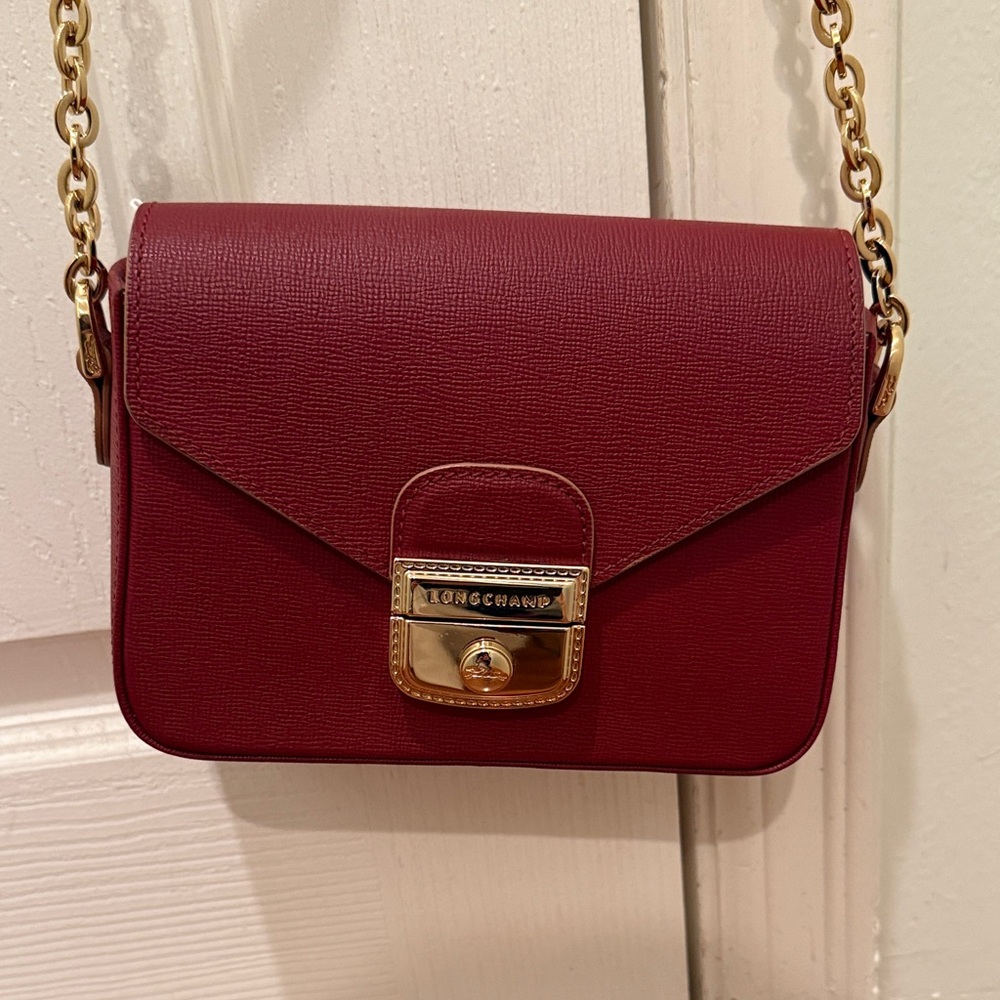 Longchamp Burgundy Crossbody Bag with Gold Chain